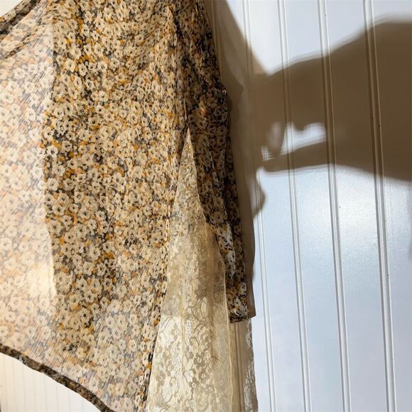 LYS Boho Cottagecore Sheer Floral Lace Hem Tank Top 1X Indie Romantic Festival - Picture 4 of 10